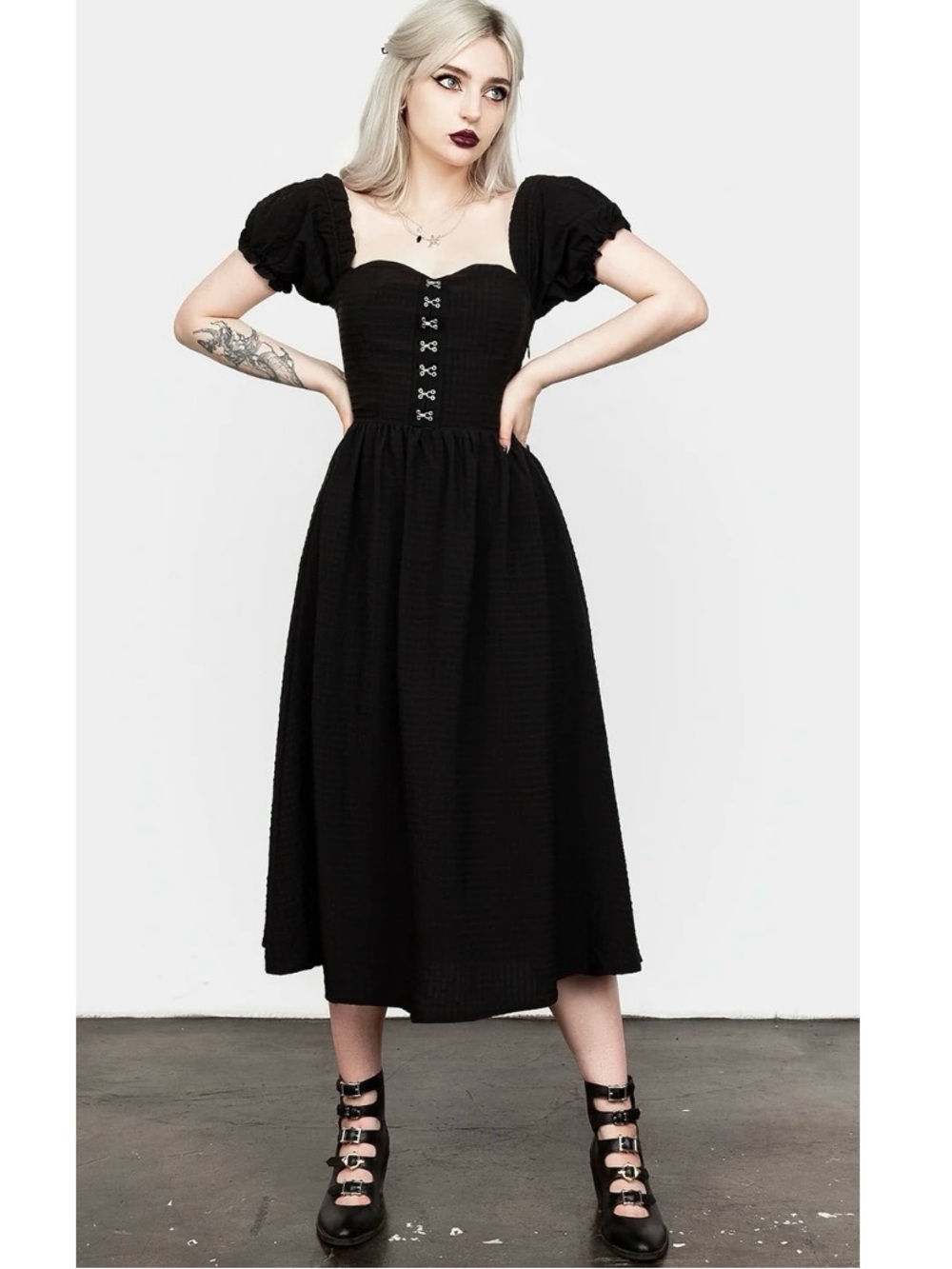 Disturbia Mortem Puff Sleeve Corset Midi Dress 6